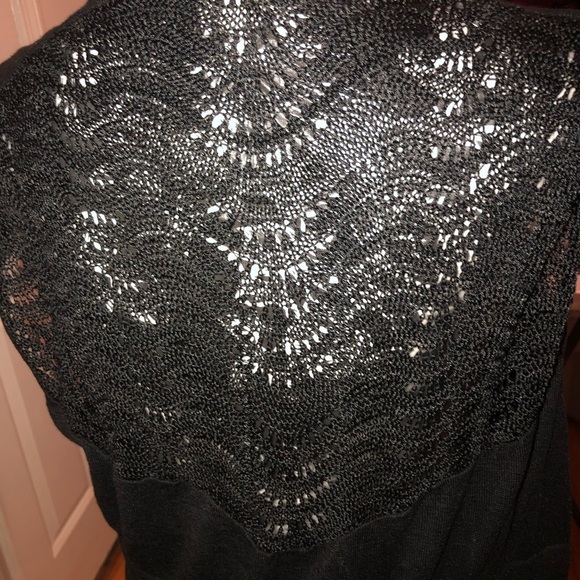 WHITE + WARREN medium black linen blend sweater vest drawstring tie at waist - Picture 2 of 15